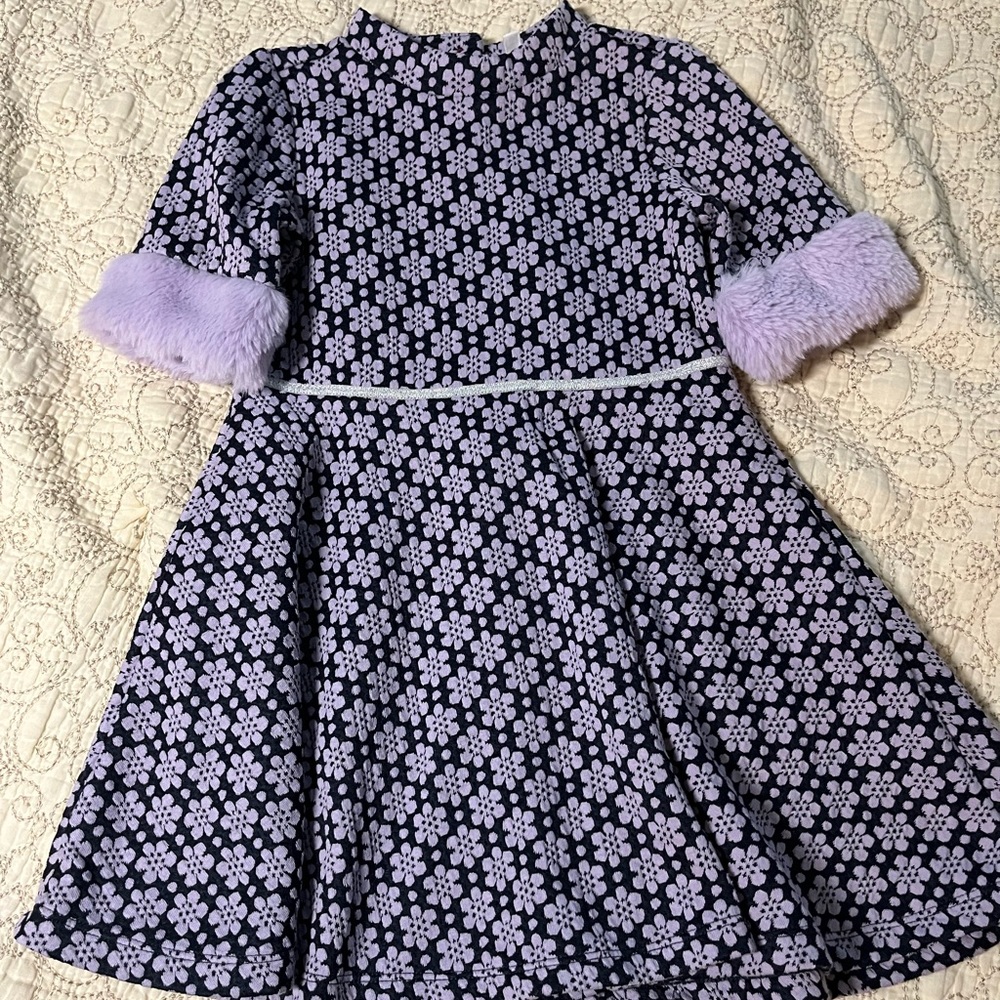 Janie and jack purple flower dress fur cuff